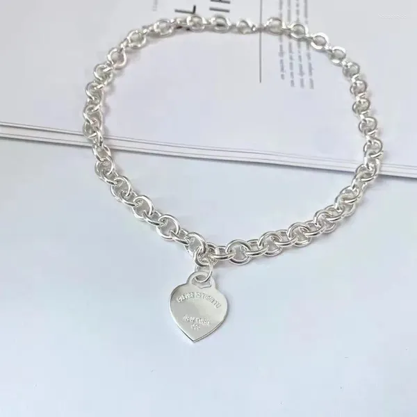 Ciondoli Tifine Donna Argento sterling 925 Moda classica Collana con pendente a cuore verde rosso rosa 1: 1 Regalo di festa di marca originale