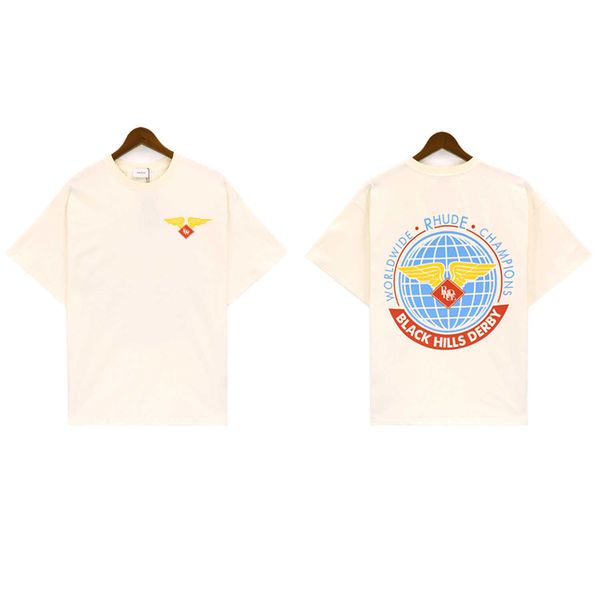 Уличная хлопковая футболка Rhude, 100% дизайнерская рубашка, модная мужская повседневная футболка в стиле хип-хоп с коротким рукавом для пар, 24sss-xl 24