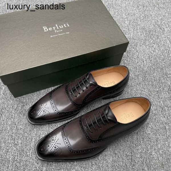 Berluti sapatos masculinos de couro oxfords berlutibruti goodyear artesanal adesivo frio bloco formal esculpido cor respirável limpo sola verdadeira rj