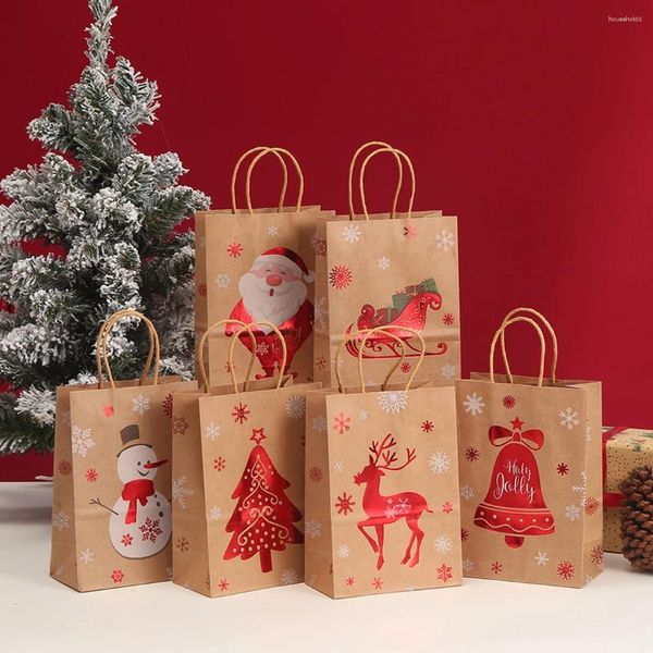 Weihnachtsdekorationen, kreative Dekoration, Geschenktüten, bedruckt, niedlicher Cartoon mit Weihnachtsmann, Schneemann, Baum, Elch, kleine Glocke, tragbare Tasche