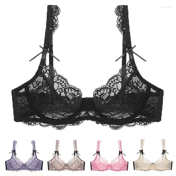 Sutiãs Mulheres Lace Ultra Fino Grosso Perspectiva Bralette Profundo V Sexy Lingerie Underwear BH Tops Plus Size ABCDE Cup