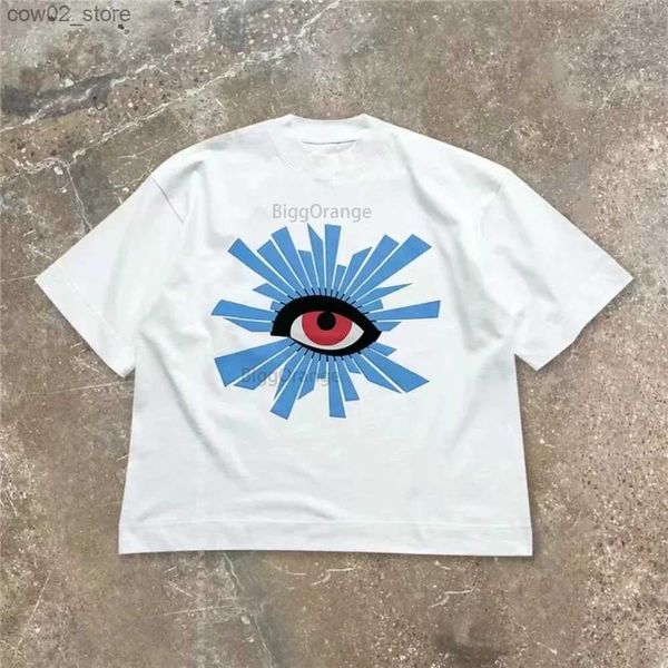 Homens camisetas Oversize Puff Imprimir Camiseta Casa de Erros Eye Tee Homens Mulheres T-shirt High Street Vintage Preto Manga Curta Algodão Tops Novo Q240201