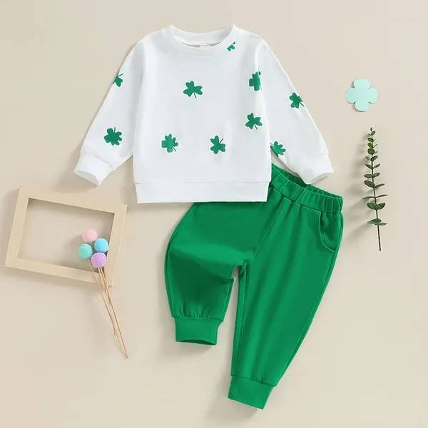 Set di abbigliamento per bambini pantaloni autunnali a manica lunga a quattro foglie stampata fentaccia verde casual