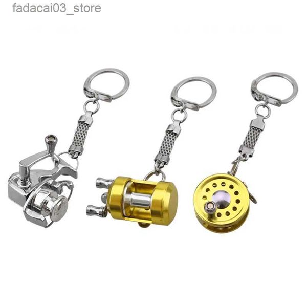 Chaveiros Lanyards 1 liga carretel de pesca tambor pingente chaveiro chaveiro ao ar livre pequeno carretel de pesca em miniatura roda rotativa Q240201