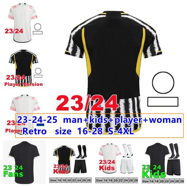 S-4XL 23 24 juventu maglie da calcio VLAHOVIC 2024 BREMER DANILO CHIESA POGBA MILIK BONUCCI DI MARIA RABIOT KEAN LOCATELLI LOCATELLI KOSTIC JUVE Maglia da calcio per bambini Kit