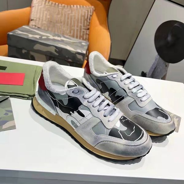 Vt обувь женщин в валентинах роскошные дизайнер камуфляж Rockrunner Camo Men Trainers обувь сетка кожаная ткань резиновые платформы кроссовки бегуны спортсмены