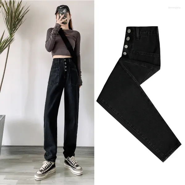 Jeans femininos y2k preto calça jeans calças calças de cintura alta mulheres mãe moda coreana bonito harem streetwear magro