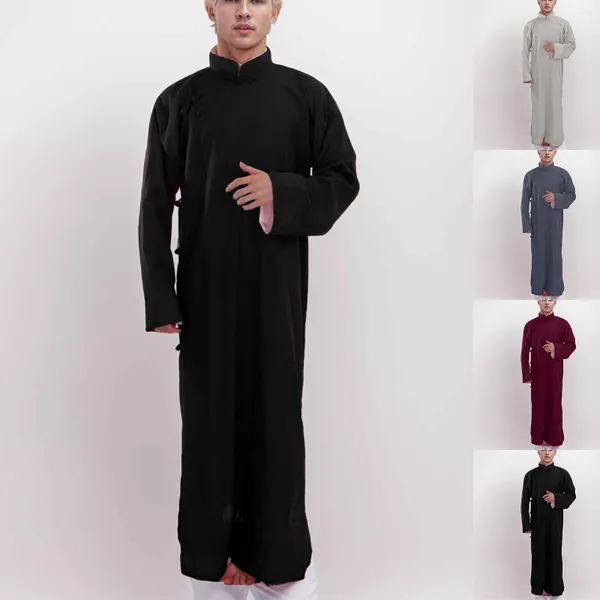 Ethnische Kleidung, muslimische Mode, Naher Osten, traditionelle Männer, langärmelig, arabischer Stehkragen, islamische einfarbige Kaftan, Jubba Thobe Abaya