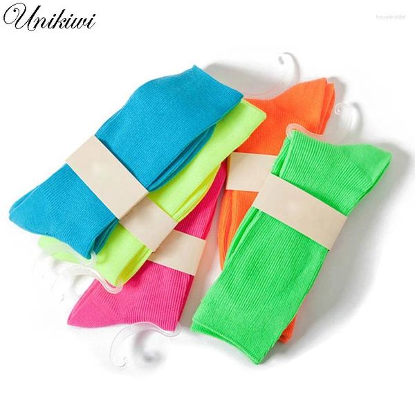 Calzini da donna 12 colori. Calzini color fluorescente Harajuku in cotone da donna chic. Calzini da pile al neon per ragazza da donna. Tubo Candy Sox vintage