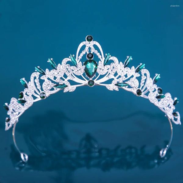 Grampos de cabelo DIEZI Coreano Meninas Cor Prata Metal Verde Azul Cristal Tiara Coroa Para Mulheres Festa de Casamento Nupcial Noiva Strass