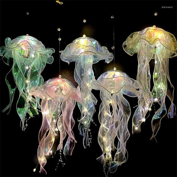 Luci notturne Lampada medusa colorata Lampada da tavolo finita Atmosfera sospesa Ragazze felici sotto il mare Decorazione per feste di compleanno a tema