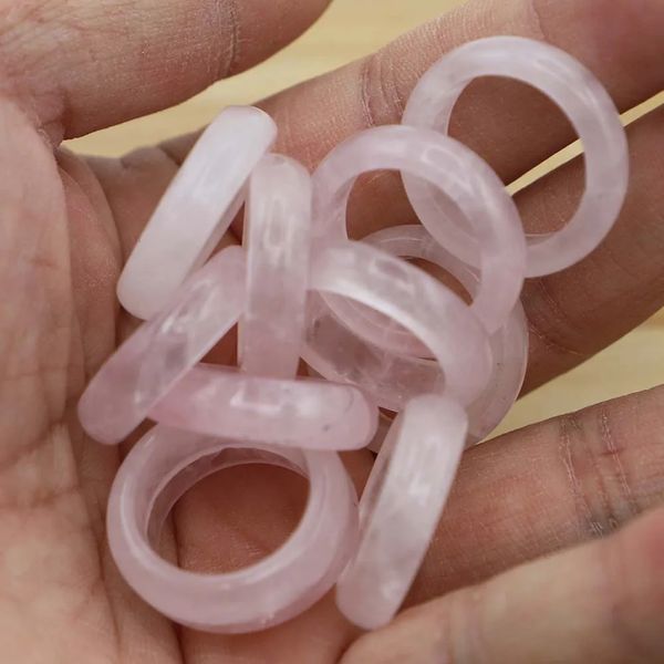 Дизайн натуральный камень розовый кварц кристалл обручальные кольца на палец для модных женщин и мужчин ювелирные изделия 10 шт. 6 мм оптовая продажа 240201