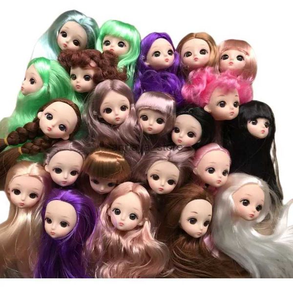 Puppen Brillen Augen Puppenköpfe DIY Puppenfiguren 1/6 Puppenspielzeug Bunte lange Haarköpfe Sterne Anime Augen Puppenspielzeug Mädchen Dressing Geschenk