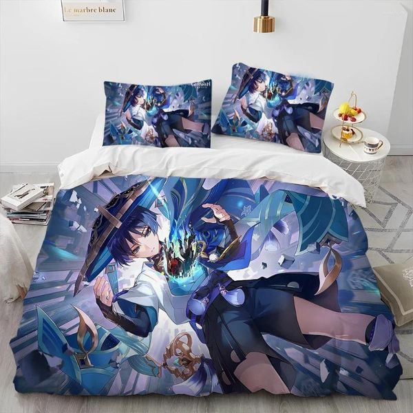 Set di biancheria da letto Genshin Impact Game Gamer Cartoon Set consolatore Copripiumino Letto Trapunta Federa King Queen Size