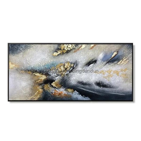 Dipinti Nordic Wall Art Pittura a olio dorata su tela Astratta Oro Blu Texture Grande salone Interno Casa Consegna drop Dhuv3