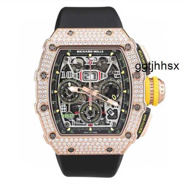 Movimento mecânico automático RM relógio de pulso Richardmillle relógio de pulso RM11-03 conjunto de diamantes original corrente cronógrafo 18K conjunto de diamantes em ouro rosa