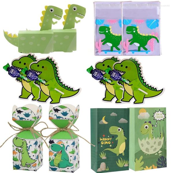 Confezione regalo Cartone Dinosauro Scatole per caramelle Sacchetti per biscotti verdi Porta lecca-lecca Carte per bambini Festa di compleanno Regali fai da te Fornitura di imballaggi