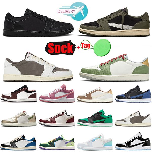 Nike Air Jordan Retro Off White Travis Scott Com meias Jumpman 1s Low Basketball Shoes 1 Mighty Reverse Mocha Shadow Toe Fragment Paris  Sneakers Tamanho 36-46