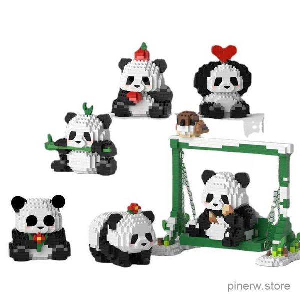 Action Figures Giocattolo Creatività Mini Panda Modello Building Blocks Huahua Animali Mattoni Assemblaggio educativo per bambini Ornamento da tavolo Giocattoli per bambini
