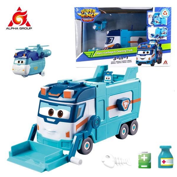 Super Wings Marcs Camion per la pulizia dei rifiuti 3in1 Street Sweep Patrol Modalità di riciclaggio dei rifiuti Trasformazione Giocattolo per bambini 240119