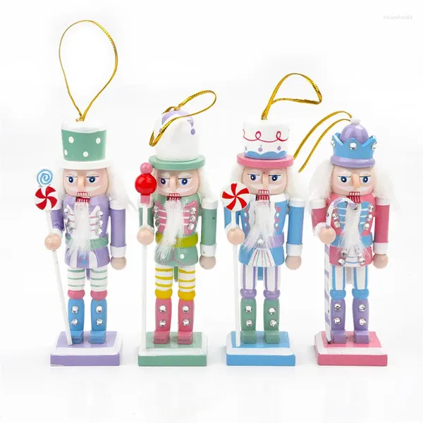 Estatuetas decorativas 4 peças, quebra-nozes de natal, boneco soldado, ornamentos, 12.5cm, artesanato em madeira, fantoche, decoração de mesa, pingentes de árvore