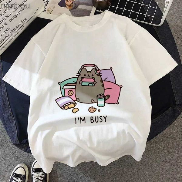 Damen T-Shirt Kaii Fat Cat T-Shirt Kinder Neue Sommer süße Mode Kinder T-Shirt Dünnschnitt Hipster Mädchen T-Shirt Tops Kleidung BAL541 L240201