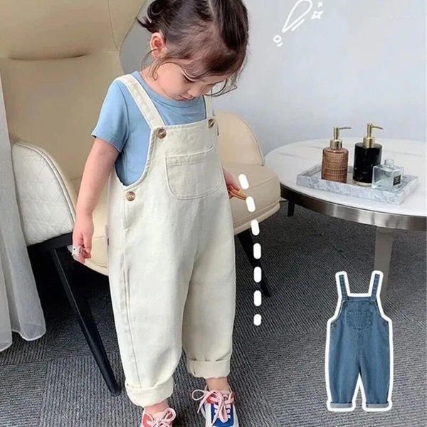 Hosen 2024 Kinder Lose Overalls Jungen Mädchen Casual Alle-spiel Denim Herbst Solide Outwear 1-7y Kinder Mode Bib Hosen