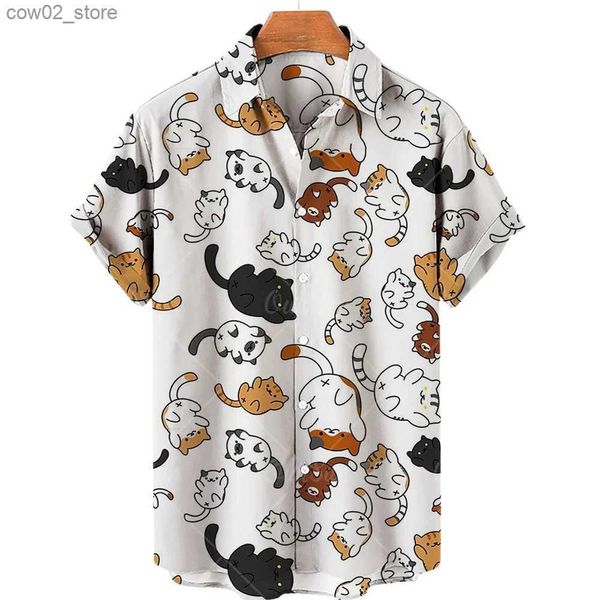 T-shirt da uomo Estate Uomo hawaiano manica corta Camicia stampata in 3D Oversize Social Cartoon Picture Street Casual Abbigliamento di lusso S-5XL Q240201