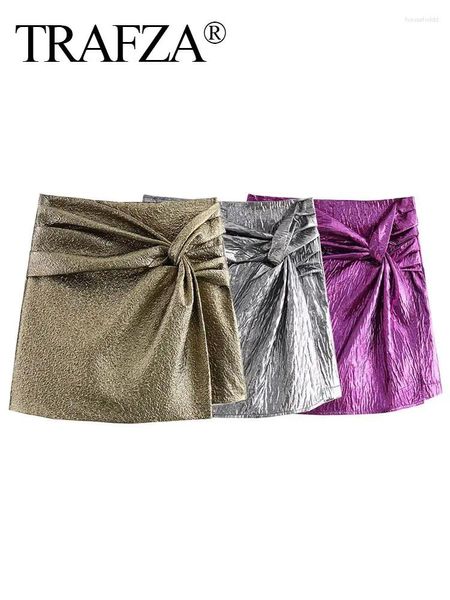 Saias trafza mulheres moda y2k shorts lado zíper cintura alta magro mini saia elegante mulher sólida plissada culotte feminino