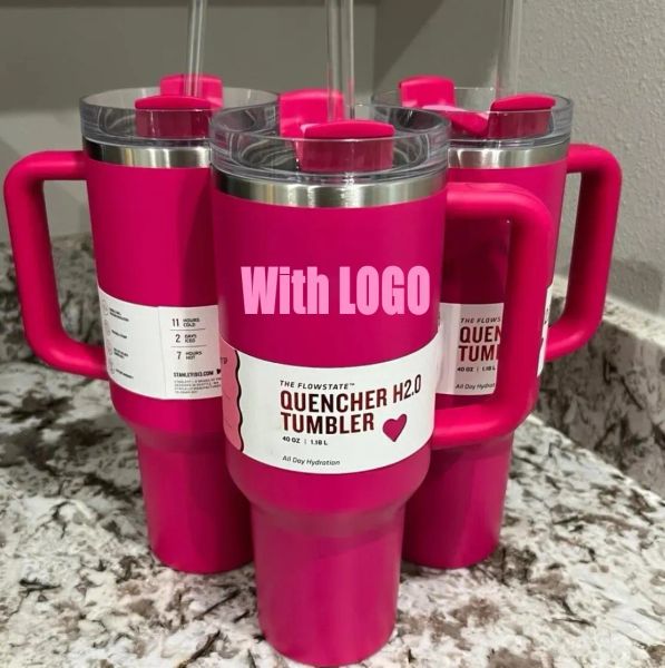 STOCK USA Cosmo PINK Target Red Flamingo 40 once Quencher H2.0 Tazze da caffè Tazze da viaggio Bicchieri Tazze Manico in silicone Regalo di San Valentino 0201