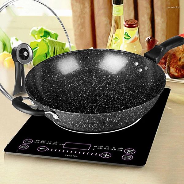 Pentole Pan Maifan Stone Wok Antiaderente Fornello a induzione senza fumo Fornello a gas 32CM34CM Stir-fry Pentola in ferro Cottura Pentole da cucina