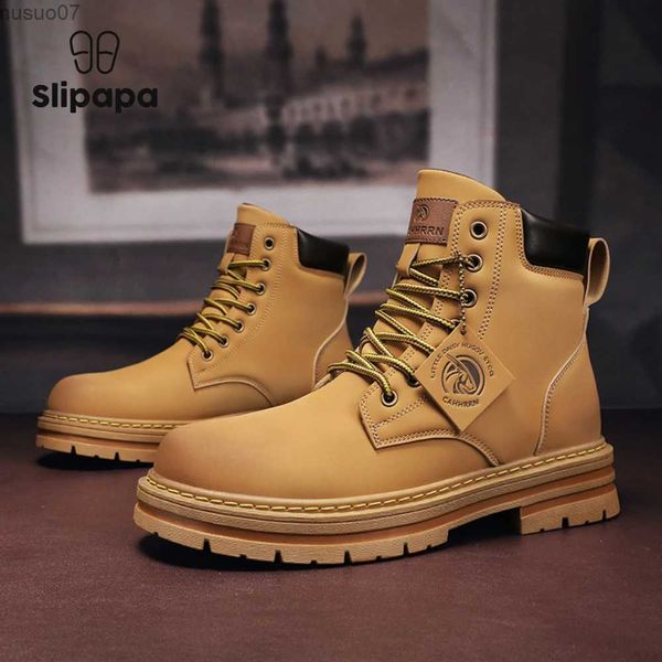 Botas masculinas botas de cano alto moda motocicleta tornozelo botas militares homens botas de inverno sapatos de couro de renda novos masculinos martin botas