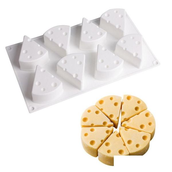 Moldes de cozimento 3D Sile Mold Queijo Forma 8 Cavidade Bolo Baking Mods Triângulo DIY Pudim de Chocolate Sabonete -40 a 400 graus Non Drop Deli DHS8E