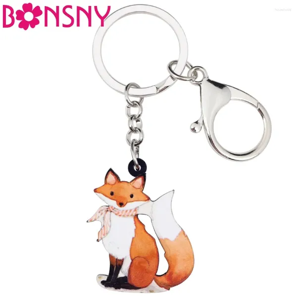 Schlüsselanhänger Bonsny Acryl Anime Cartoon Eleganter Fuchs Schlüsselanhänger Schlüsselanhänger für Frauen Mädchen Tasche Geldbörse Auto Damen Anhänger Brieftasche Charms Geschenk