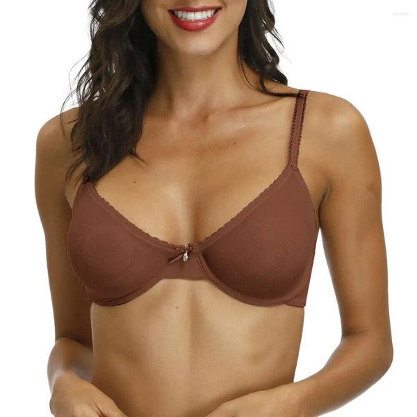 Reggiseni YBCG Reggiseno trasparente trasparente in pizzo Maglia elasticizzata Hollow Coppa grande Cinghie regolate Lingerie Mutandine solide Intimo femminile