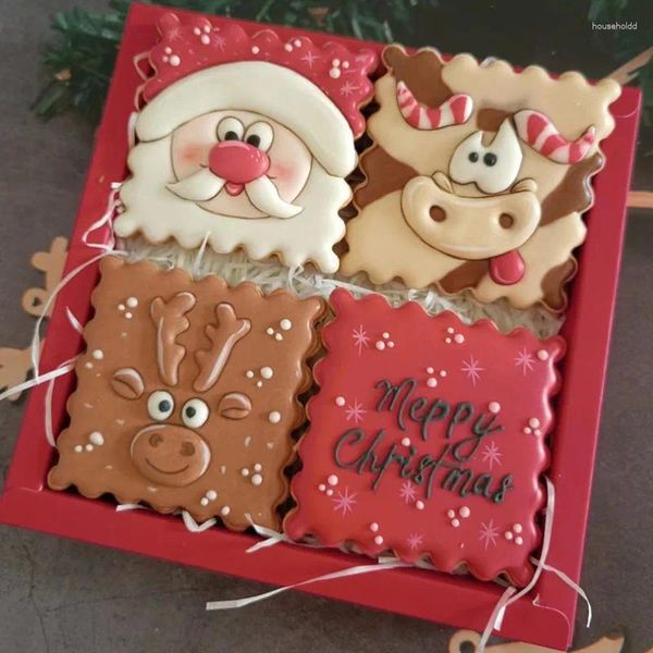 Moldes de cozimento Feliz Natal Cortadores de Biscoito Embossing Cartoon Elk Papai Noel Fondant Frosting Biscoito Molde Decorações de Bolo Suprimentos