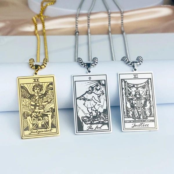 Zincirler Retro Tarot Kartları Ezoteriklik Kolye Vintage Paslanmaz Çelik Takı Yakası İyi Şanslar Muska Binbaşı Arcana Kolye