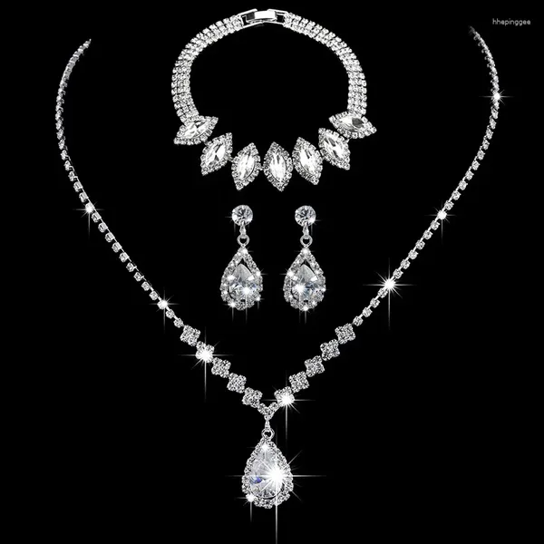 Halskette Ohrringe Set Tropfen Anhänger Ohrring Strass Zirko Braut Hochzeit Party Ball Dressing Zubehör für Frauen