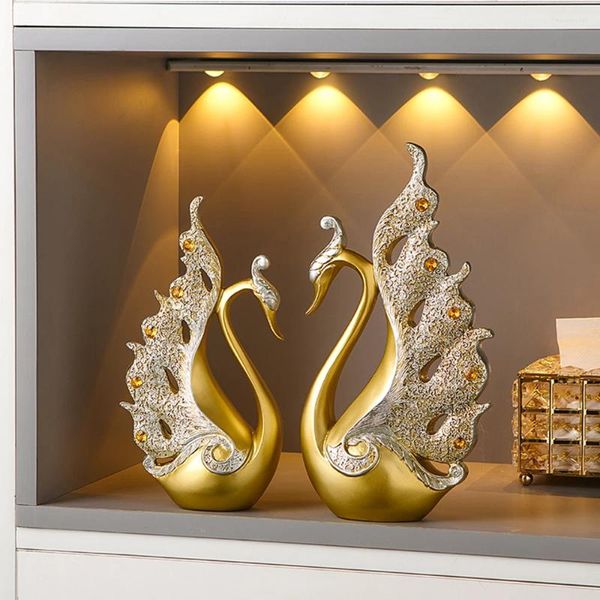 Estatuetas decorativas ouro animal presente moderna decoração para casa resina decoração do quarto cisne estátuas e estatueta de casamento acessórios de mesa