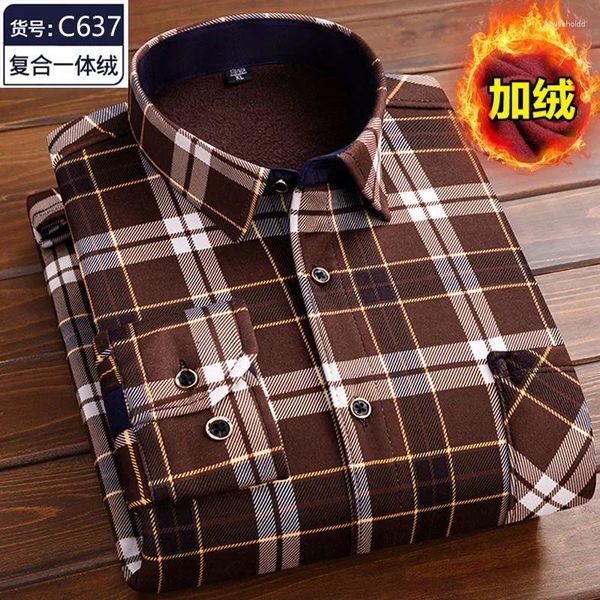 Camicie casual da uomo 2024 Autunno e inverno Tendenza moda Camicia a maniche lunghe scozzese Comfort Plus Pile spesso caldo di grandi dimensioni