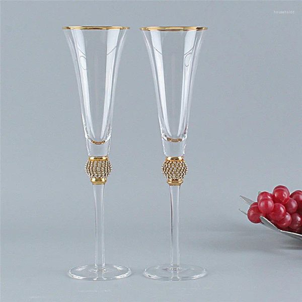 Bicchieri da vino 2 pezzi intarsiati in cristallo di diamante champagne con bordo dorato bicchieri da degustazione scintillanti per feste di matrimonio in corte di lusso