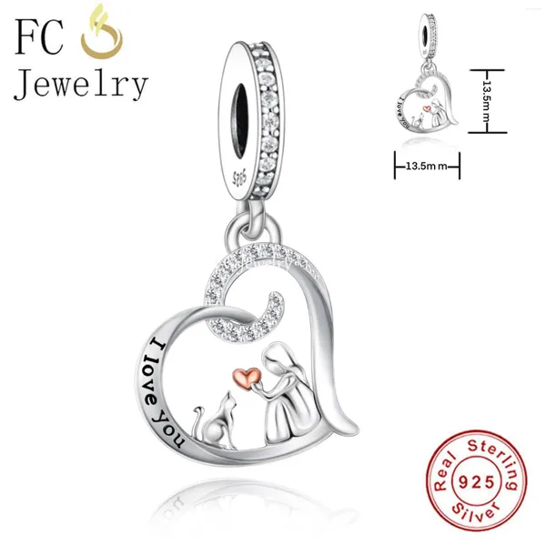 Pietre preziose sciolte FC Gioielli Fit Original Pan Charms Bracciale in argento 925 Ragazza mano con cuore Gatto ti amo per sempre Perlina per fare donne