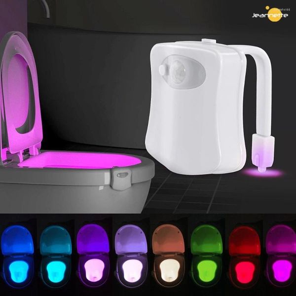 Luci notturne Lampada con sensore di movimento PIR intelligente Luce per sedile WC 8/16 colori Retroilluminazione impermeabile per WC a LED