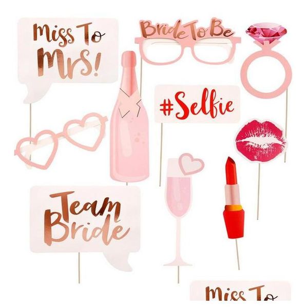 Altre forniture per feste per eventi 10 pezzi/set Team Bride To Be Po Booth Addio al nubilato Pobooth Puntelli Night Out Addio al nubilato Decorazione Carta Vetro Dhmom