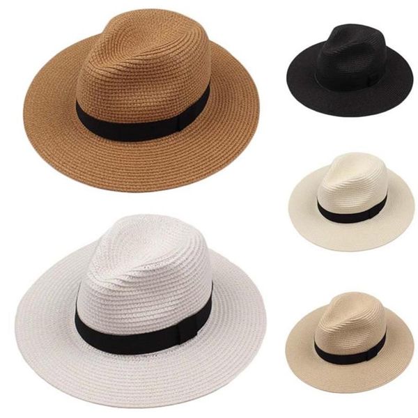 Geniş Kötü Şapkalar Yaz Unisex Straw Hat Moda Saman Güneşlik Yuvarlandı Fedora Beach Güneş Şapkası Bayanlar Açık Chapeau Femme291u