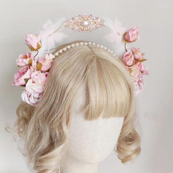 Parti Malzemeleri Tatlı gül çiçek başlığı lolita vintage kc taç kafa bandı melek bakire Mary barok tiara baş anime dekor