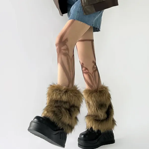 Calzini da donna Accessori Ragazza Punk Scaldastivali Coprigambe finte Hiphop Harajuku Pelliccia invernale vintage Y2k Caldo Cosplay Jk Furry