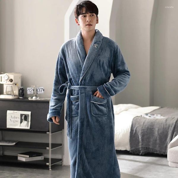 Homens sleepwear de alta qualidade homens longo banho robe quente super macio flanela coral velo roupão masculino roupão pijamas hombre