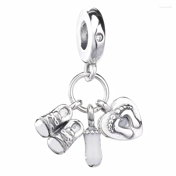 Lose Edelsteine Original My Little Baby With Bottle Booties Herz Anhänger Perlen passen zu 925 Sterling Silber Charm Europa Armband Diy Schmuck