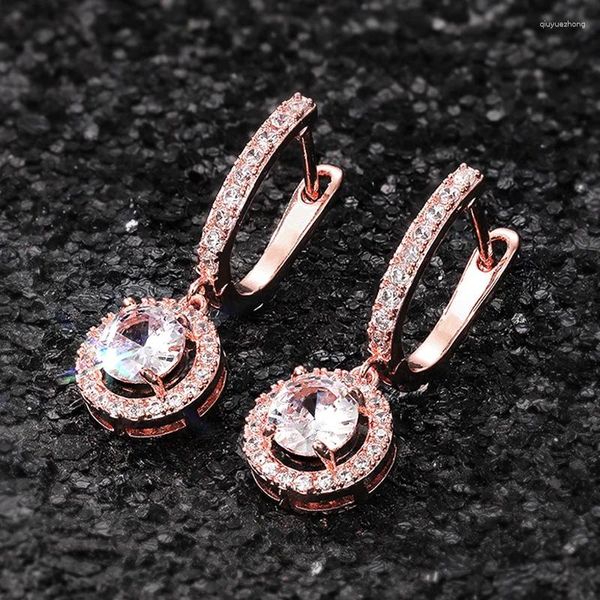 Baumelnde Ohrringe Huitan Luxus Roségold Farbe Damen Brillanter Kristall Zirkonia Hochzeit Party Elegante Brautmode Accessoires